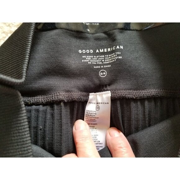 GOOD AMERICAN Wide Rib Shine Seamless Compression Leggings Black 3/4 = L/XL - Picture 5 of 11